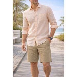 Tommy Bahama Relax Mens Peach Linen Button Up Longsleeve Shirt Coastal Resort XL